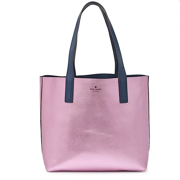 Kate Spade New York reversible leather bag tote Blue and Pink w matching pouch